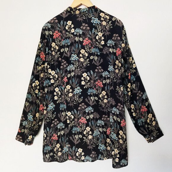 J. Jill Black Botanical Floral Button Front Shirt Blouse Tunic Long Sleeves M - Picture 4 of 15